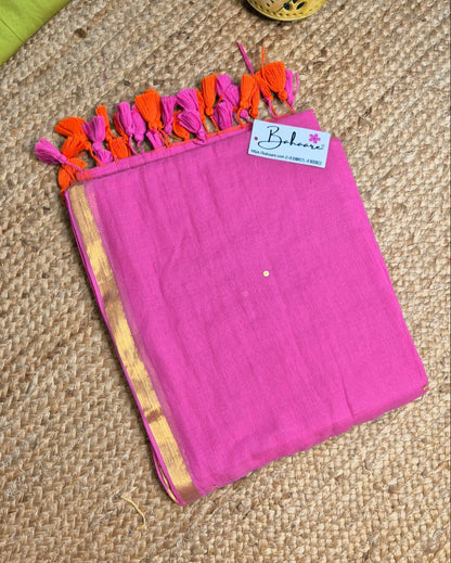 Shimmering Starlight | Rose Pink Mul Mul Cotton Saree