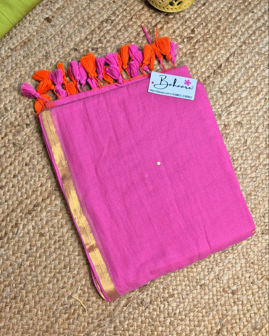 Shimmering Starlight | Rose Pink Mul Mul Cotton Saree