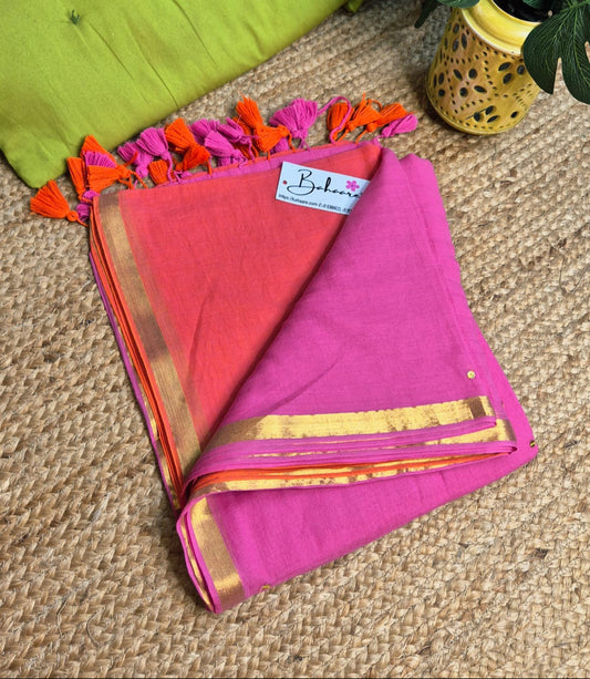 Shimmering Starlight | Rose Pink Mul Mul Cotton Saree