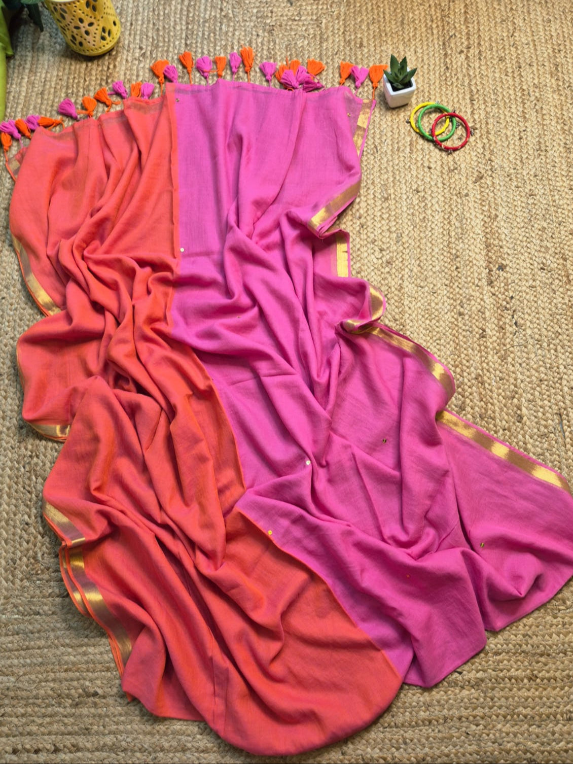 Shimmering Starlight | Rose Pink Mul Mul Cotton Saree