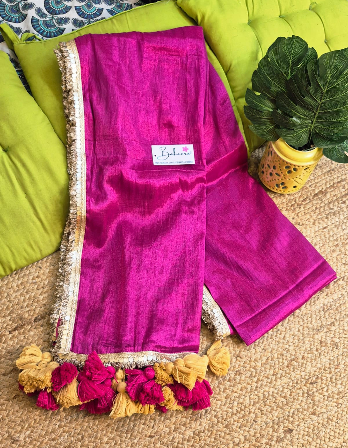 Megha | Raspberry Pink Tissue Saree