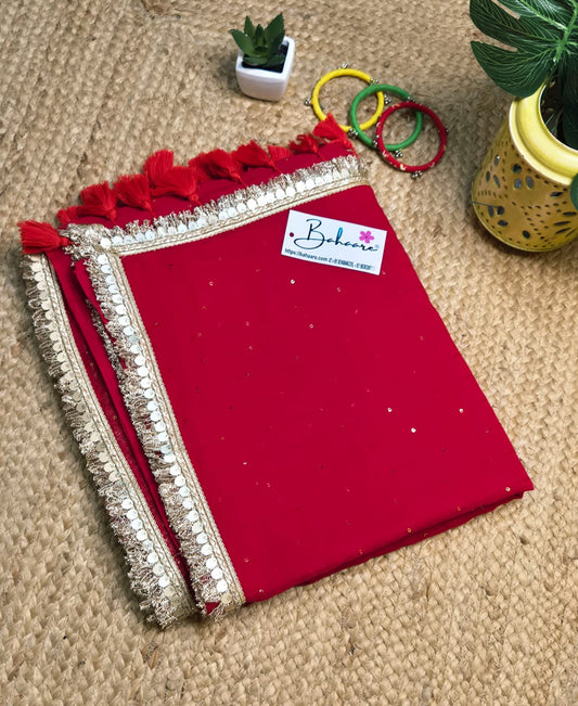Shimmering Starlight | Laal Ishq Mul Mul Cotton Saree with Golden Zari Lace