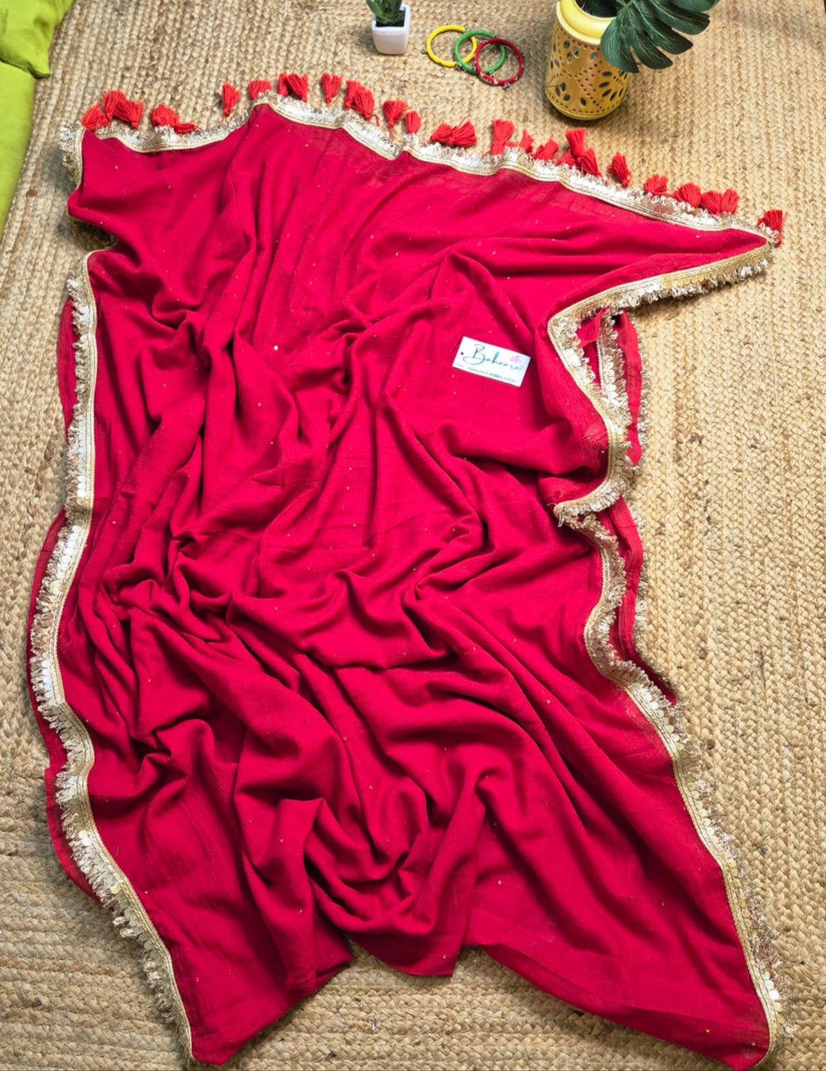 Shimmering Starlight | Laal Ishq Mul Mul Cotton Saree with Golden Zari Lace