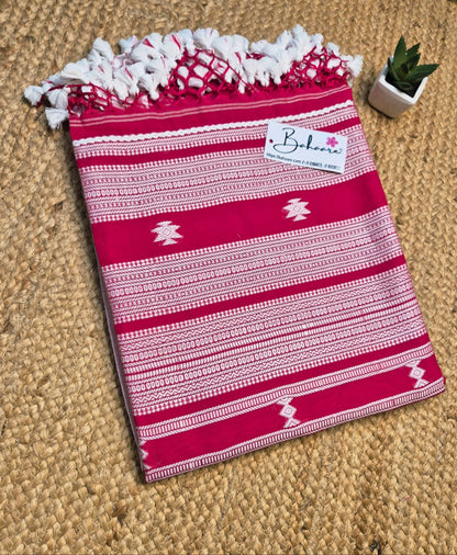Cotton Galleria | Crimson Red Premium Bengal Cotton Bhujodi Saree with Designer Tassels