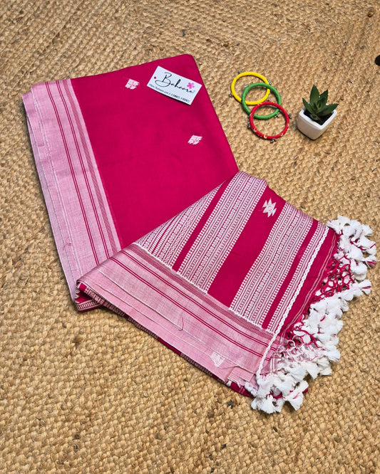 Cotton Galleria | Crimson Red Premium Bengal Cotton Bhujodi Saree with Designer Tassels
