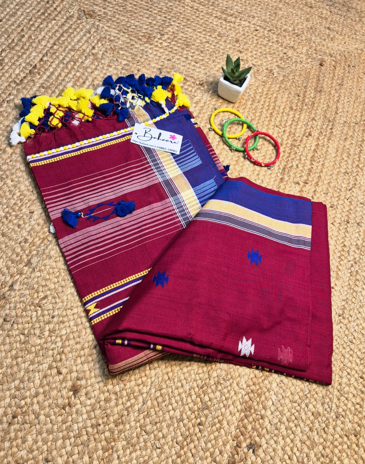 Cotton Galleria | Burnt Maroon Premium Bengal Cotton Bhujodi Saree with Designer Tassels