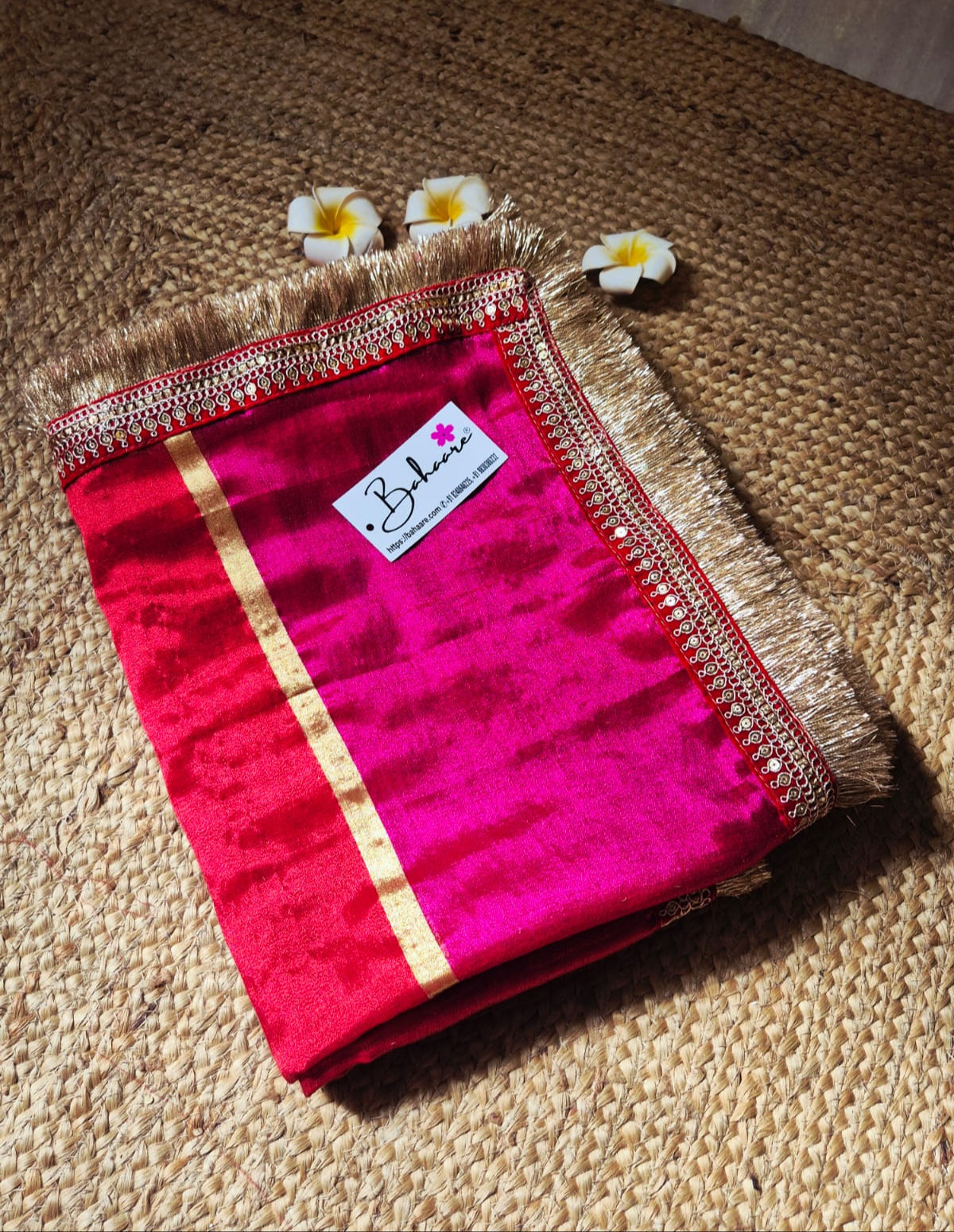 Megha | Red with Magenta Tissue Saree with Zari Lace