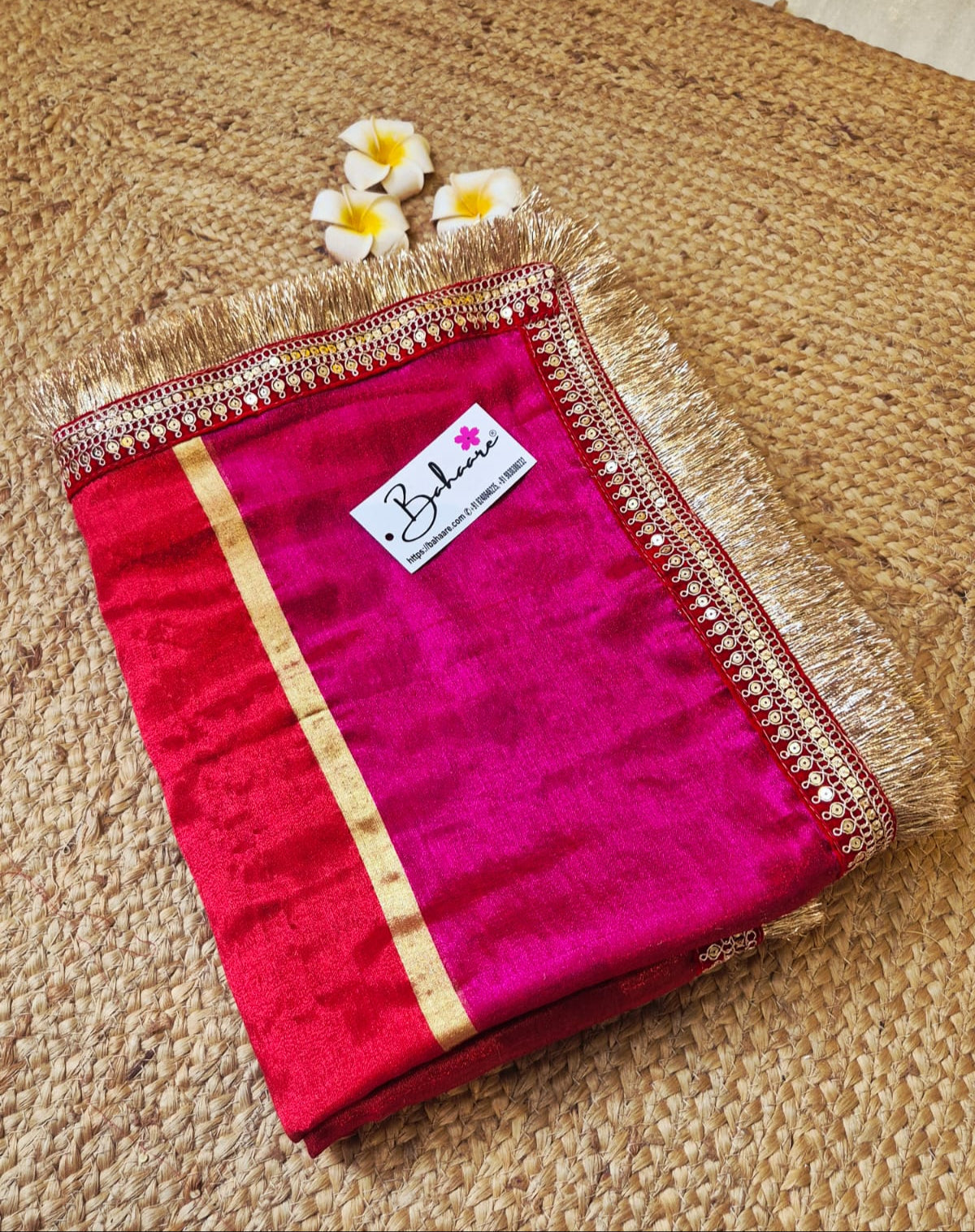 Megha | Red with Magenta Tissue Saree with Zari Lace