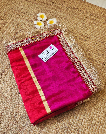 Megha | Red with Magenta Tissue Saree with Zari Lace