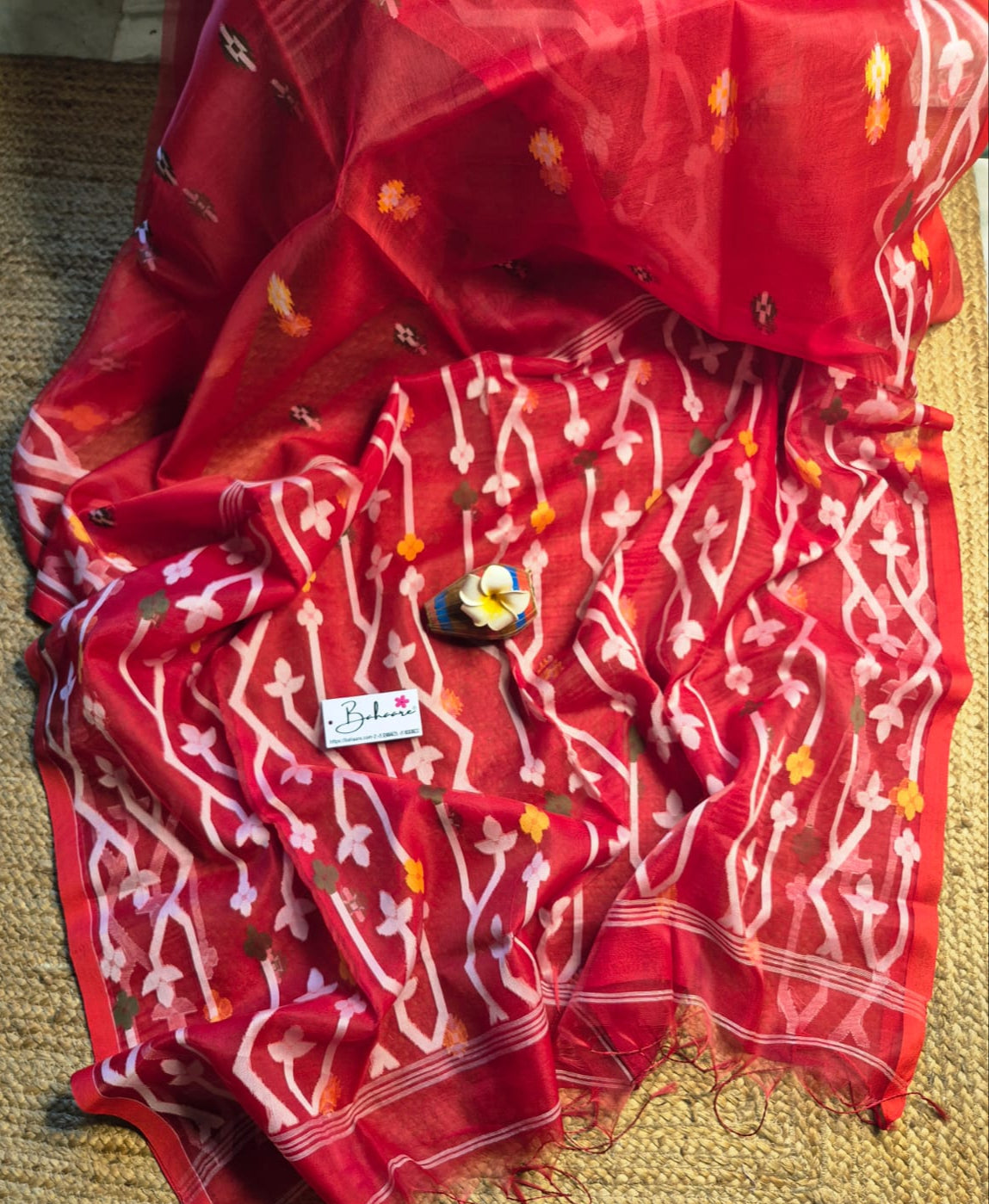 Utsav | Ruby Red Muslin Silk Jamdani Saree