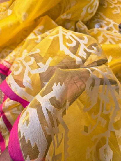 Utsav | Sunshine Yellow Muslin Silk Jamdani Saree