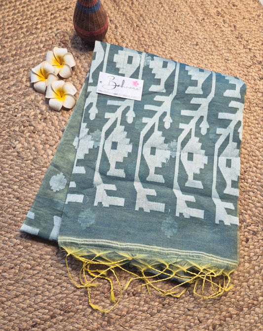 Utsav | Light Green Dual Tone Muslin Silk Jamdani Saree