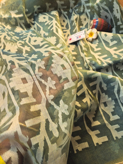 Utsav | Light Green Dual Tone Muslin Silk Jamdani Saree