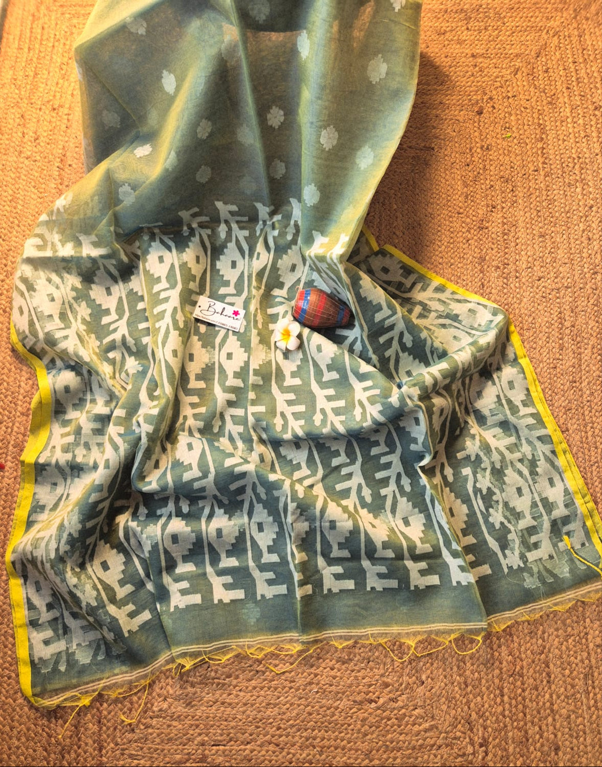 Utsav | Light Green Dual Tone Muslin Silk Jamdani Saree