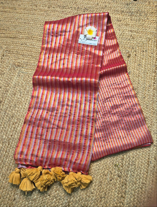 Megha | Orange Tissue Saree with Multicoloured Stripe