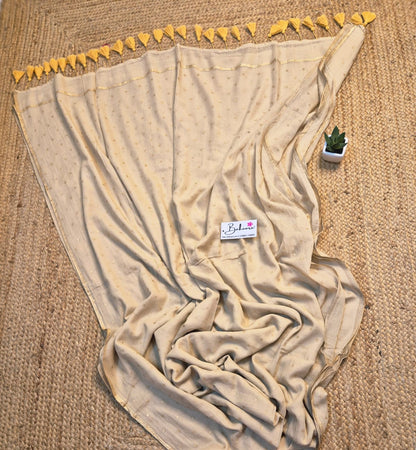 Polka Passion | Beige Mul Mul Cotton Saree with Golden Polka Dots
