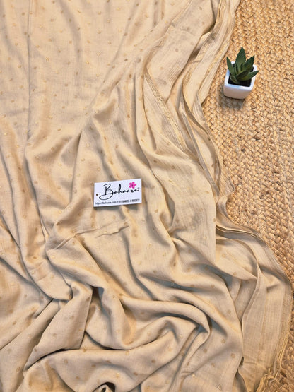 Polka Passion | Beige Mul Mul Cotton Saree with Golden Polka Dots