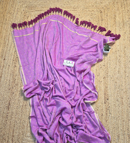 Polka Passion | Light Magenta Mul Mul Cotton Saree with Golden Polka Dots