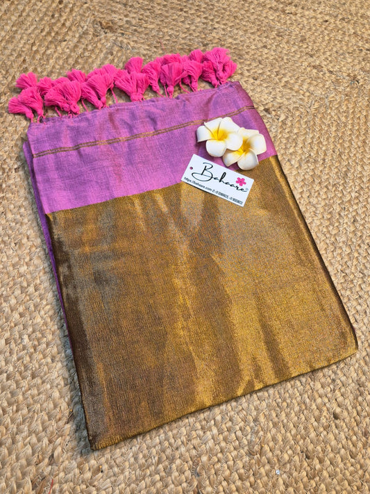 Cotton Galleria | Floral Pink Acrylic Cotton Saree with Zari Pallu
