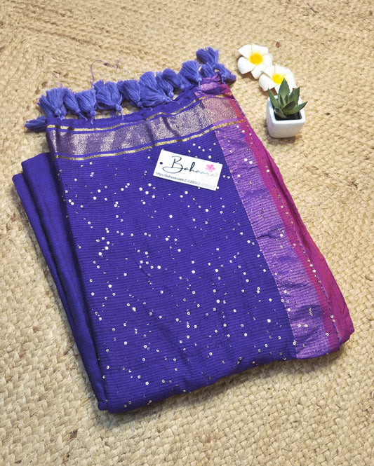 Cotton Galleria | Irish Twilight Acrylic Cotton Saree with Sequence Pallu
