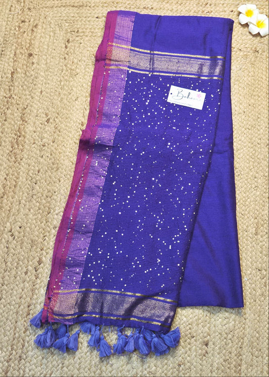 Cotton Galleria | Irish Twilight Acrylic Cotton Saree with Sequence Pallu