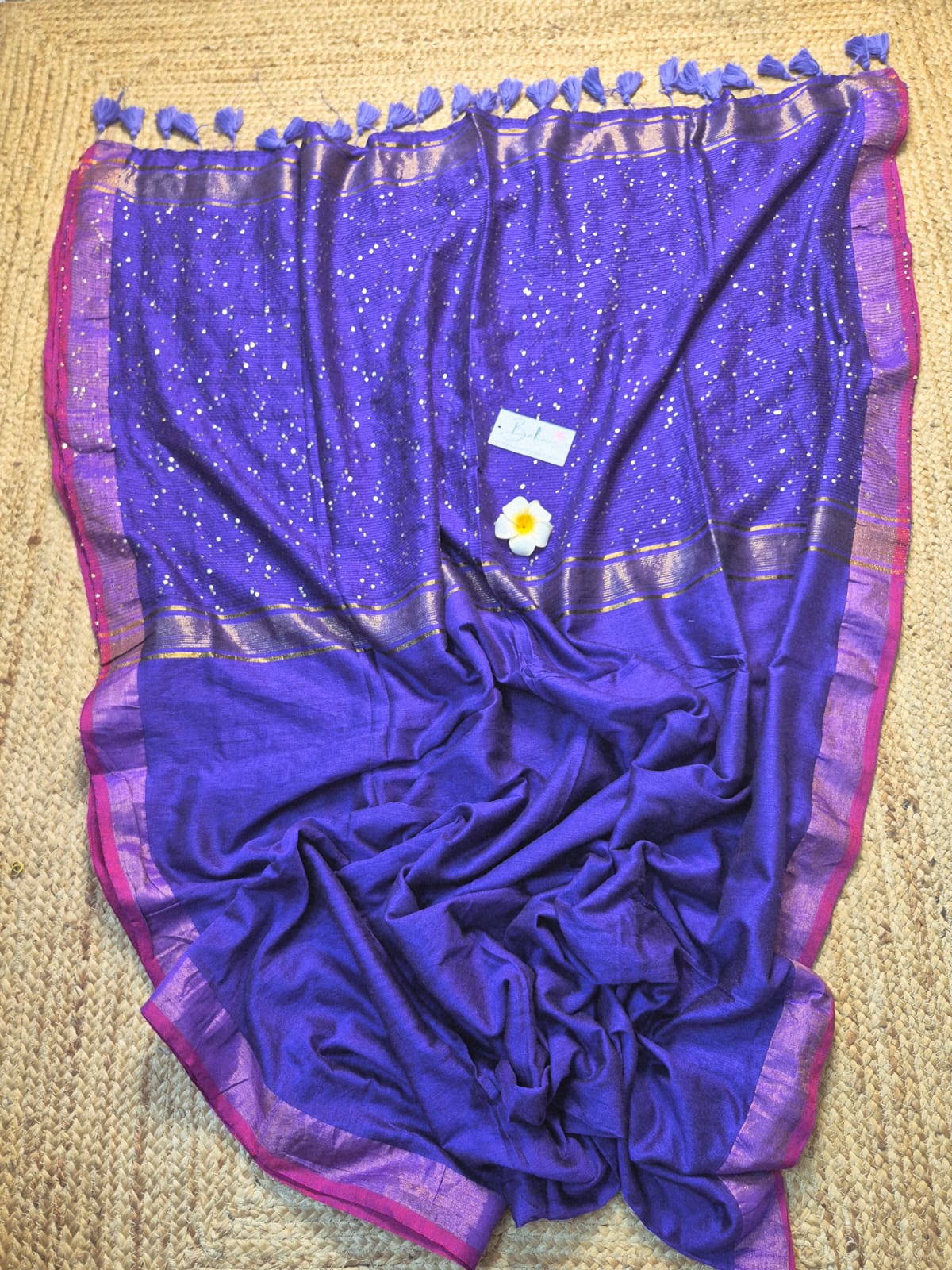 Cotton Galleria | Irish Twilight Acrylic Cotton Saree with Sequence Pallu