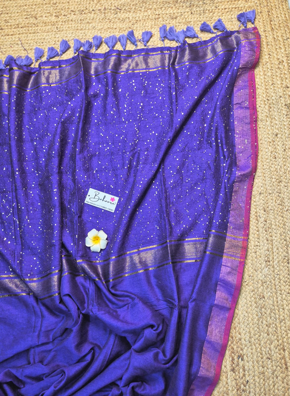 Cotton Galleria | Irish Twilight Acrylic Cotton Saree with Sequence Pallu
