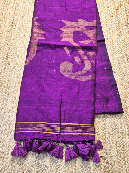 Cotton Galleria | Deep Purple Acrylic Cotton Saree with Jamdani Motif