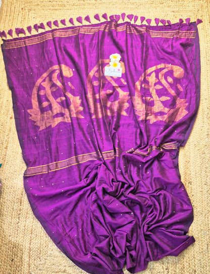 Cotton Galleria | Deep Purple Acrylic Cotton Saree with Jamdani Motif