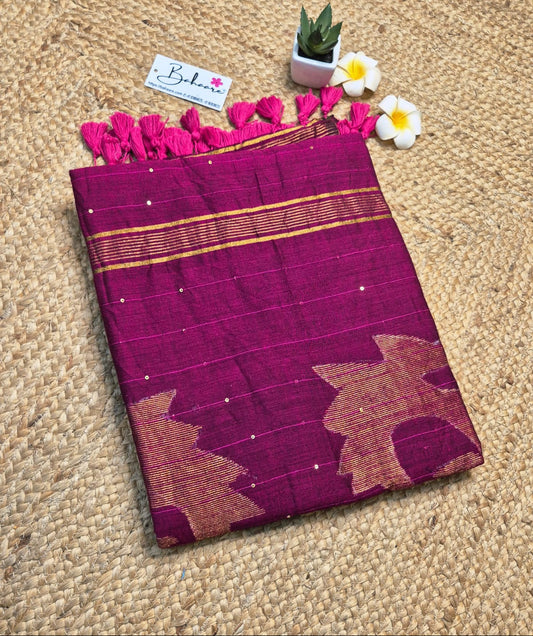 Cotton Galleria | Wine Magenta Acrylic Cotton Saree with Jamdani Motif