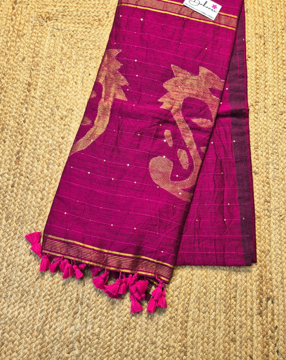 Cotton Galleria | Wine Magenta Acrylic Cotton Saree with Jamdani Motif