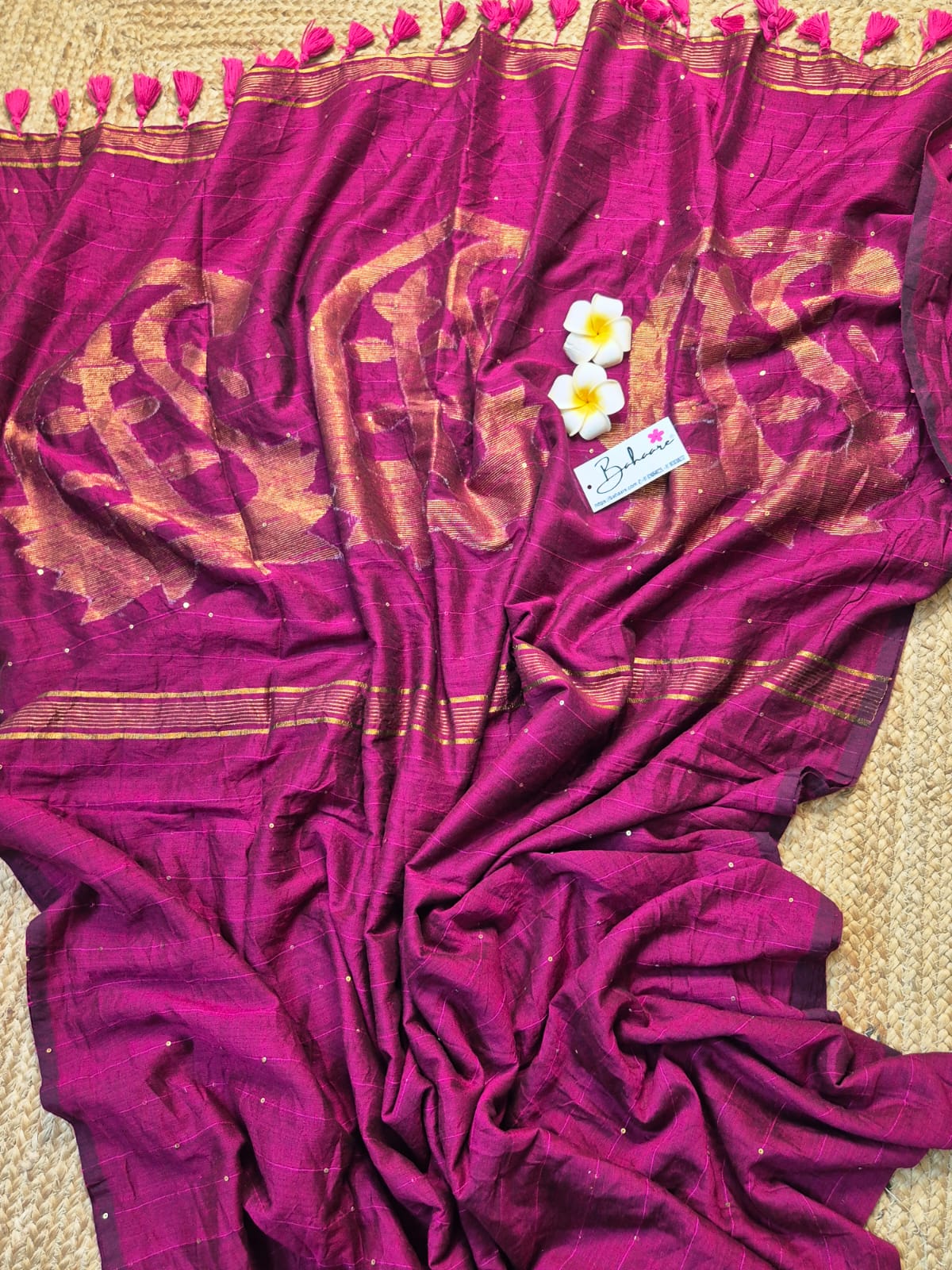 Cotton Galleria | Wine Magenta Acrylic Cotton Saree with Jamdani Motif