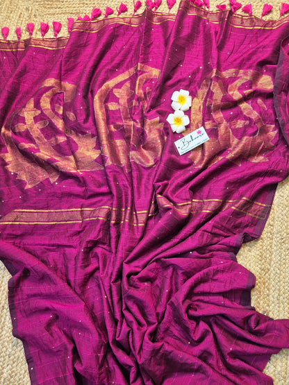 Cotton Galleria | Wine Magenta Acrylic Cotton Saree with Jamdani Motif