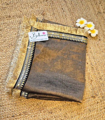Megha | Metallic Copper Tissue Saree with Zari Lace