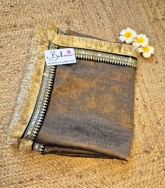 Megha | Metallic Copper Tissue Saree with Zari Lace