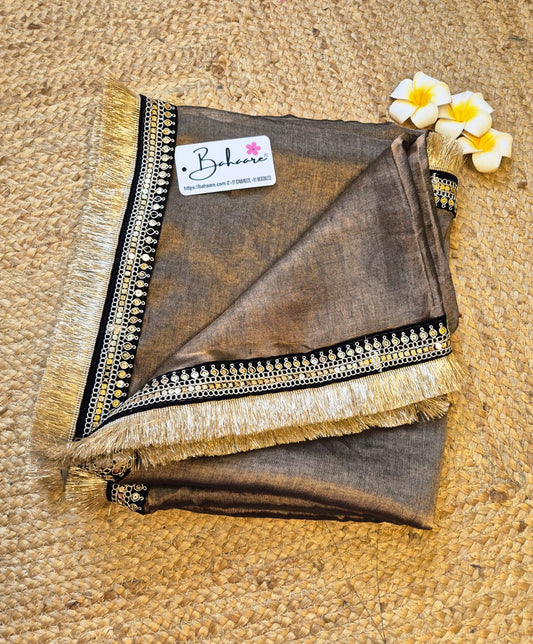 Megha | Metallic Copper Tissue Saree with Zari Lace