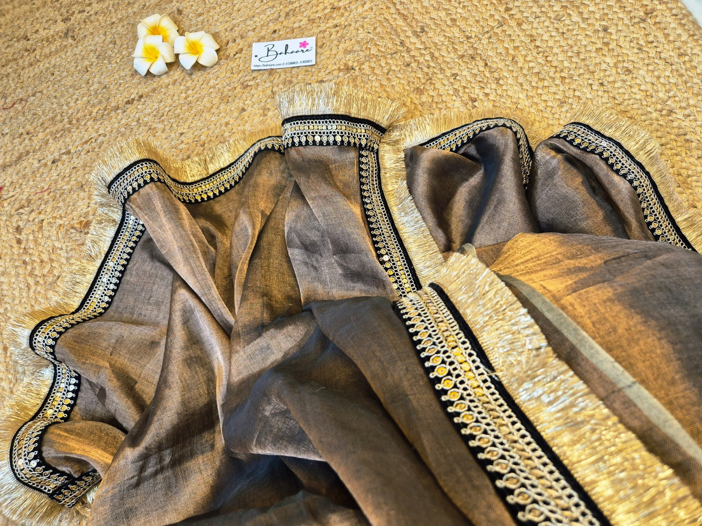 Megha | Metallic Copper Tissue Saree with Zari Lace