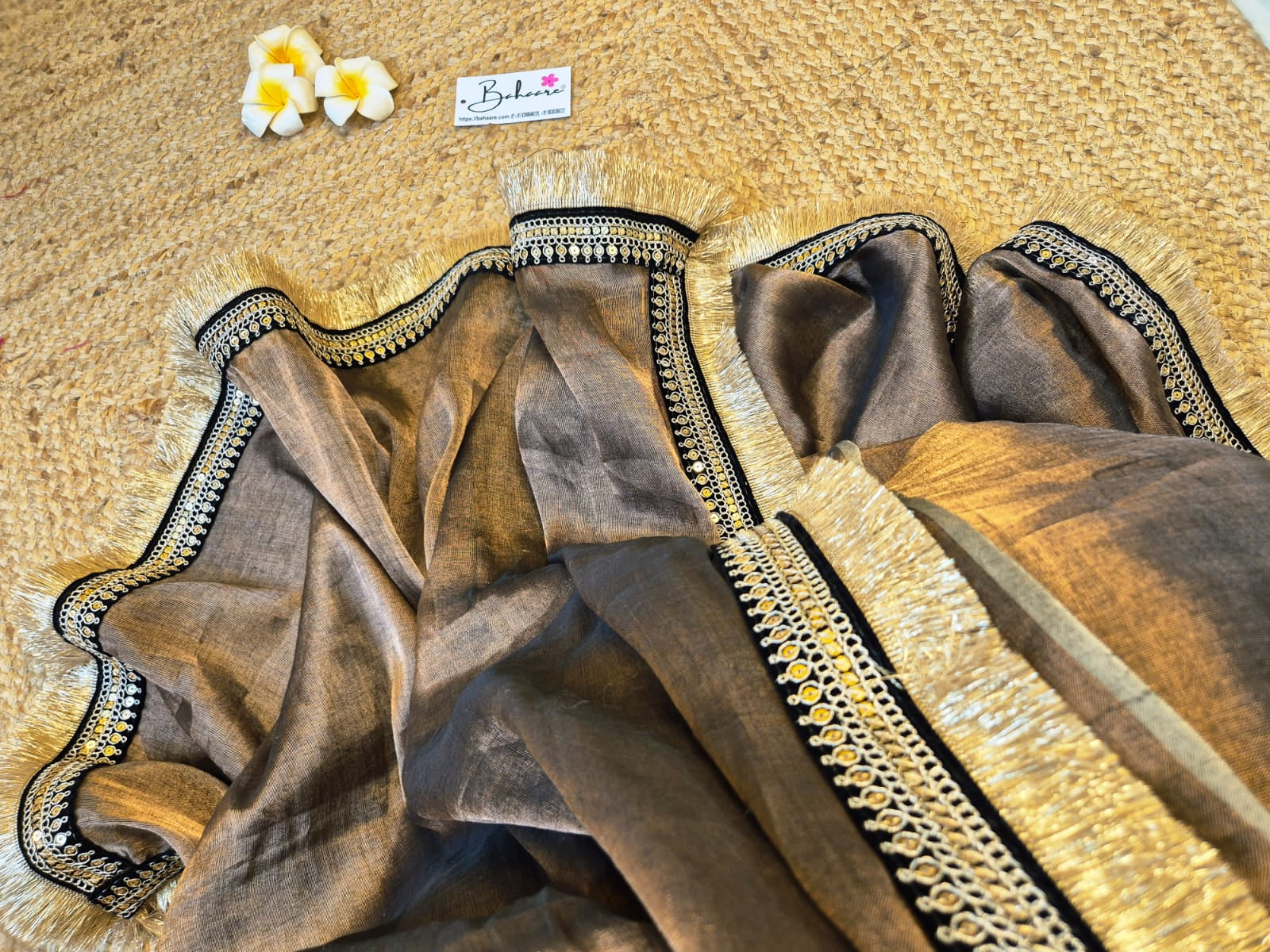 Megha | Metallic Copper Tissue Saree with Zari Lace