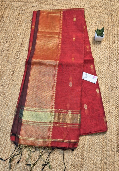 Cotton Galleria | Royal Maroon Maheshwari Cotton-Silk Saree