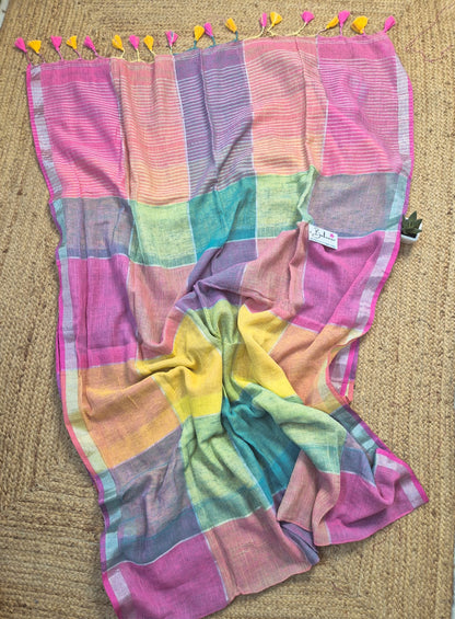 Woodland Whispers | Sunny Glow Yellow Box Linen By Linen Saree