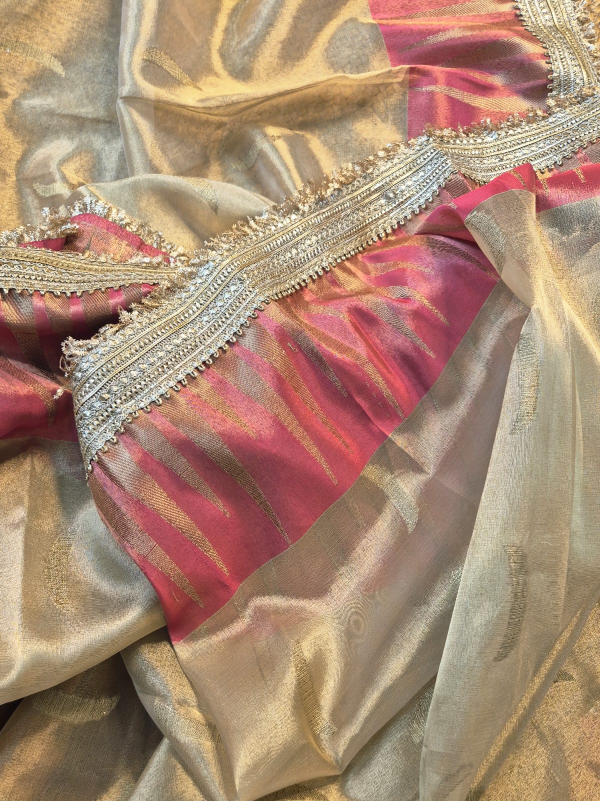 Utsav | White Gold Tissue Organza Silk Saree with Zari Lace