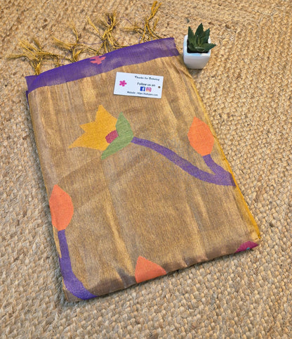 Springtime Serenity | Lavender Whispers Tissue Linen Saree with Paithani Motif