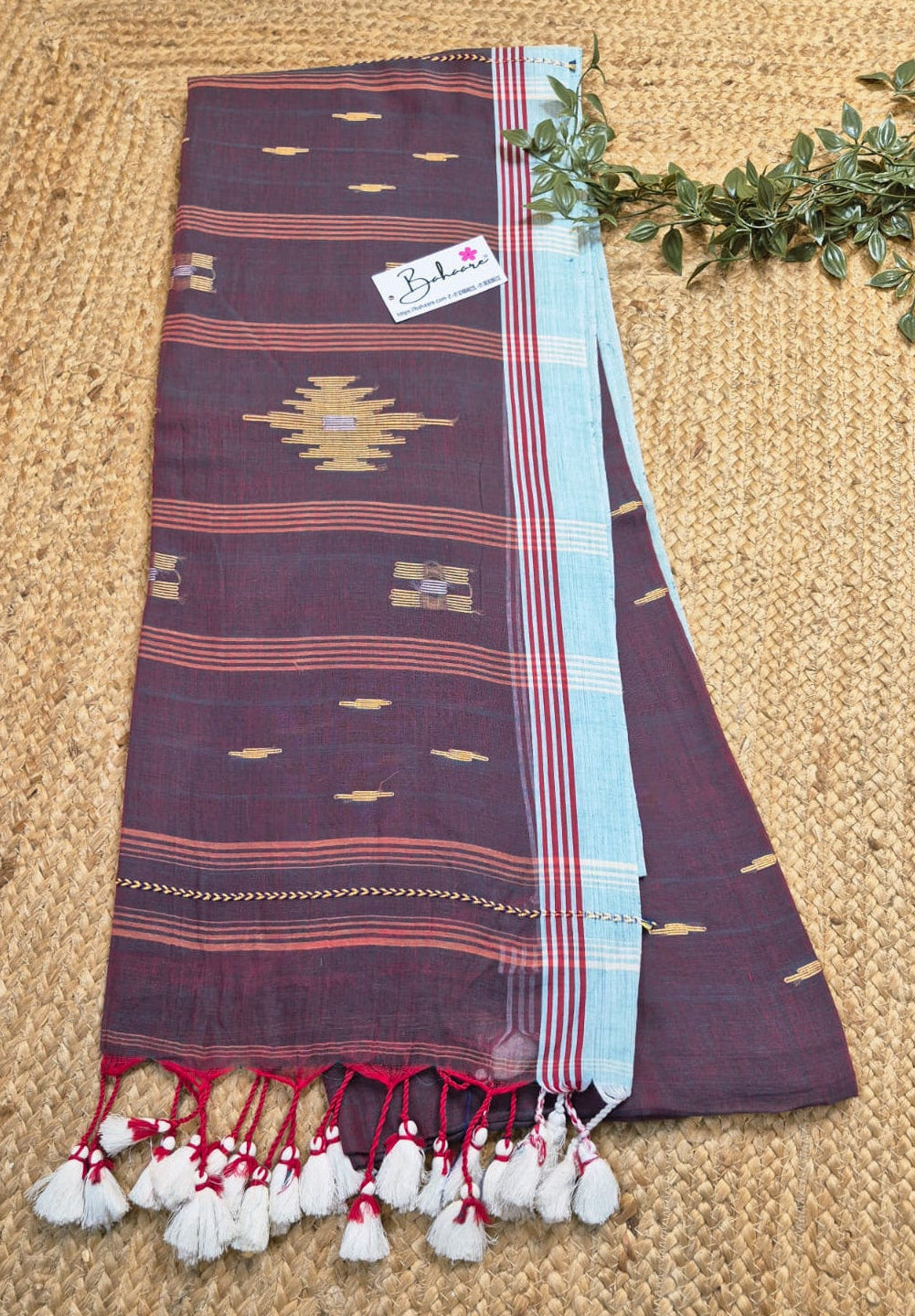 Mohini | Earthy Maroon Dual Tone Mul Mul Cotton Saree with Jamdani Motif