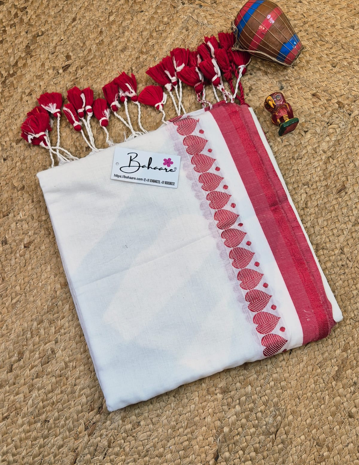 Cotton Galleria | Crystal White Premium Cotton Saree with Red Border