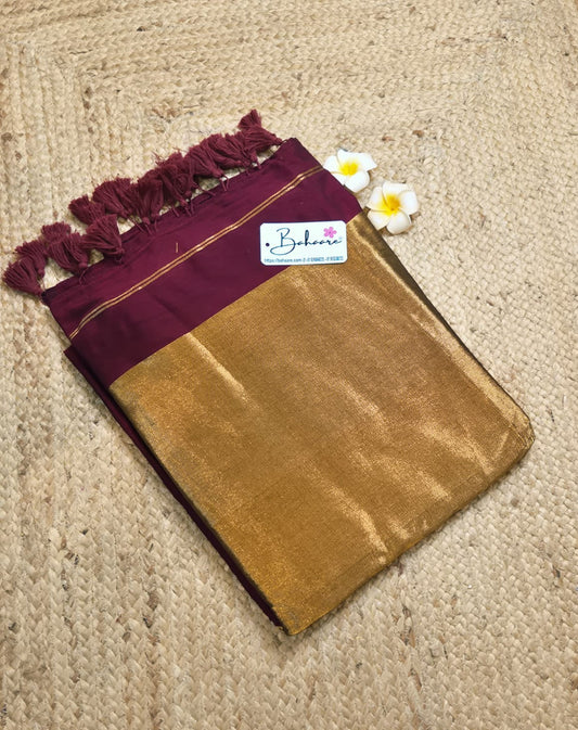 Cotton Galleria | Imperial Maroon Acrylic Cotton Saree with Zari Pallu