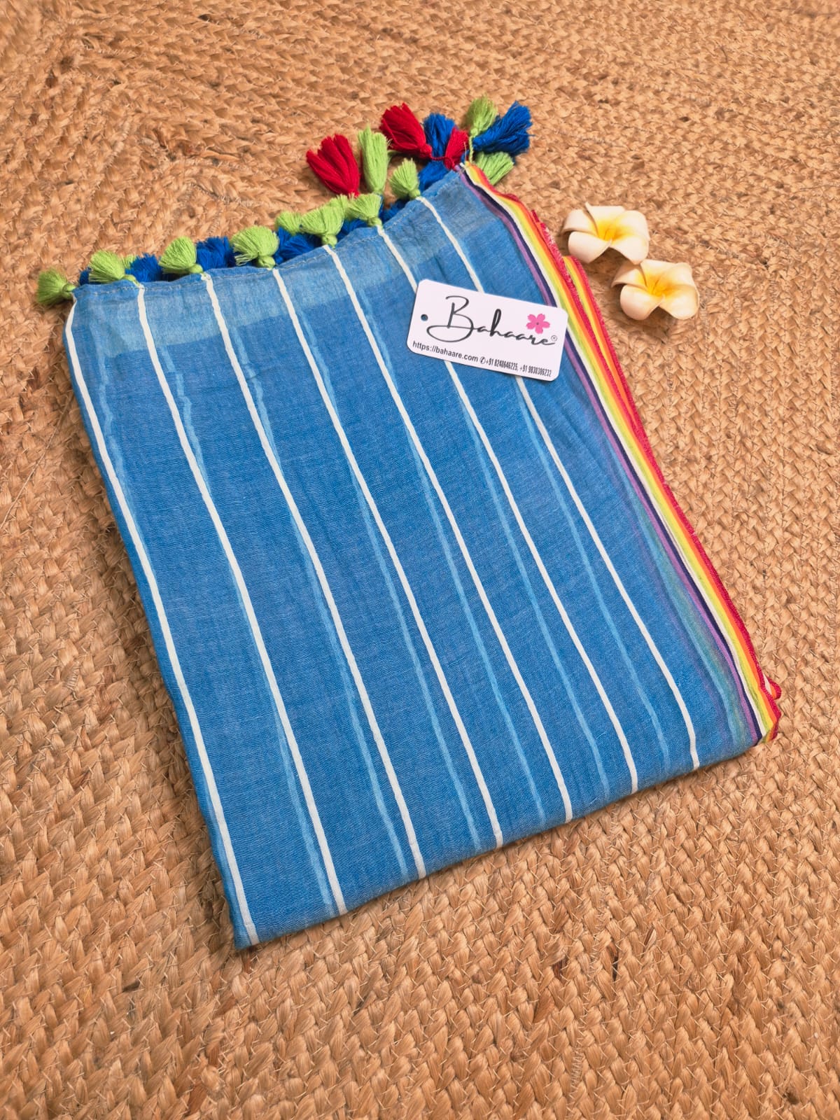 Mohini | Trendy Blue and Pista Half N Half Mul Mul Cotton Saree