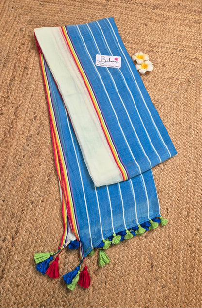 Mohini | Trendy Blue and Pista Half N Half Mul Mul Cotton Saree