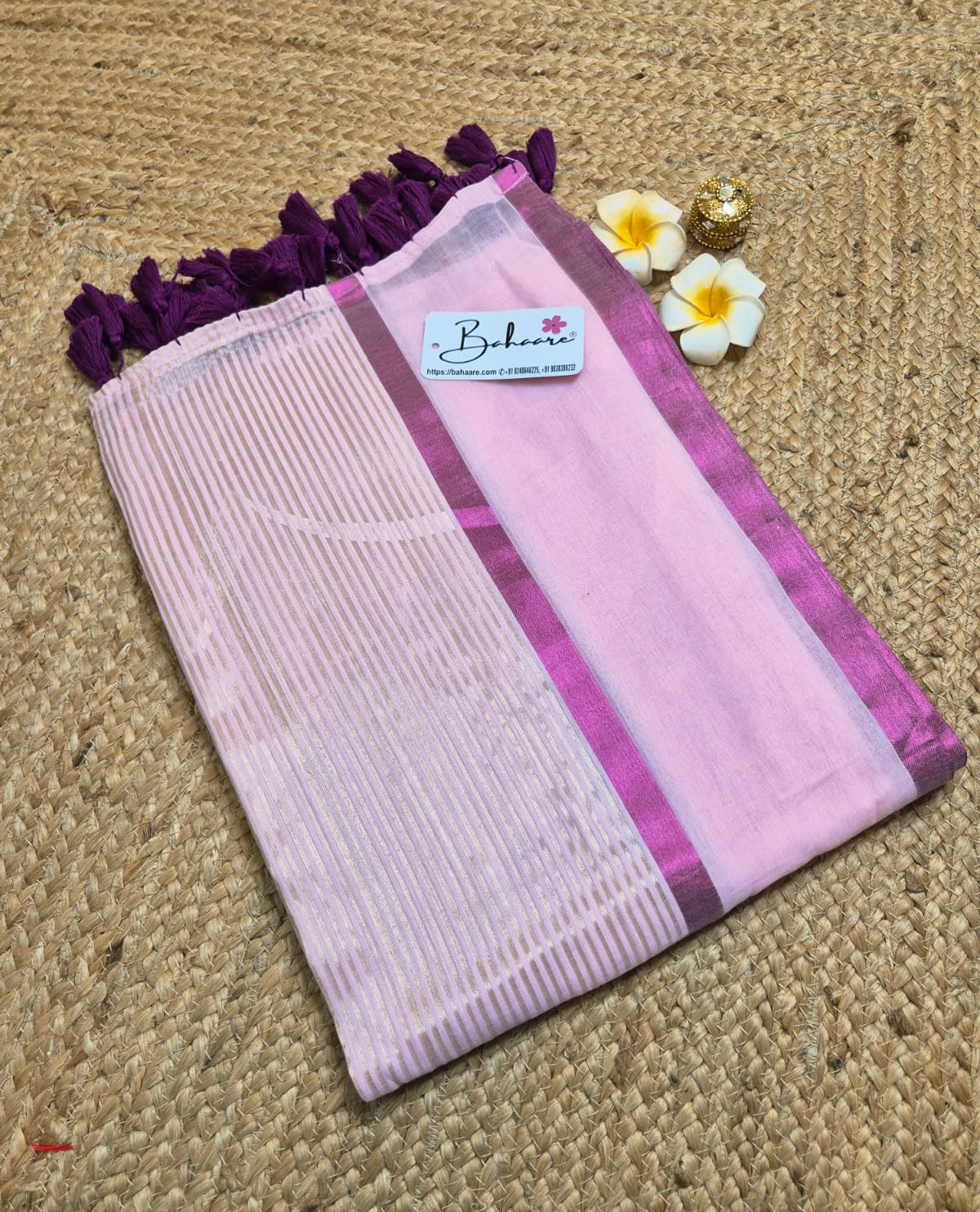 Noor | Soft Pink Mul Mul Cotton Saree with Magenta Border