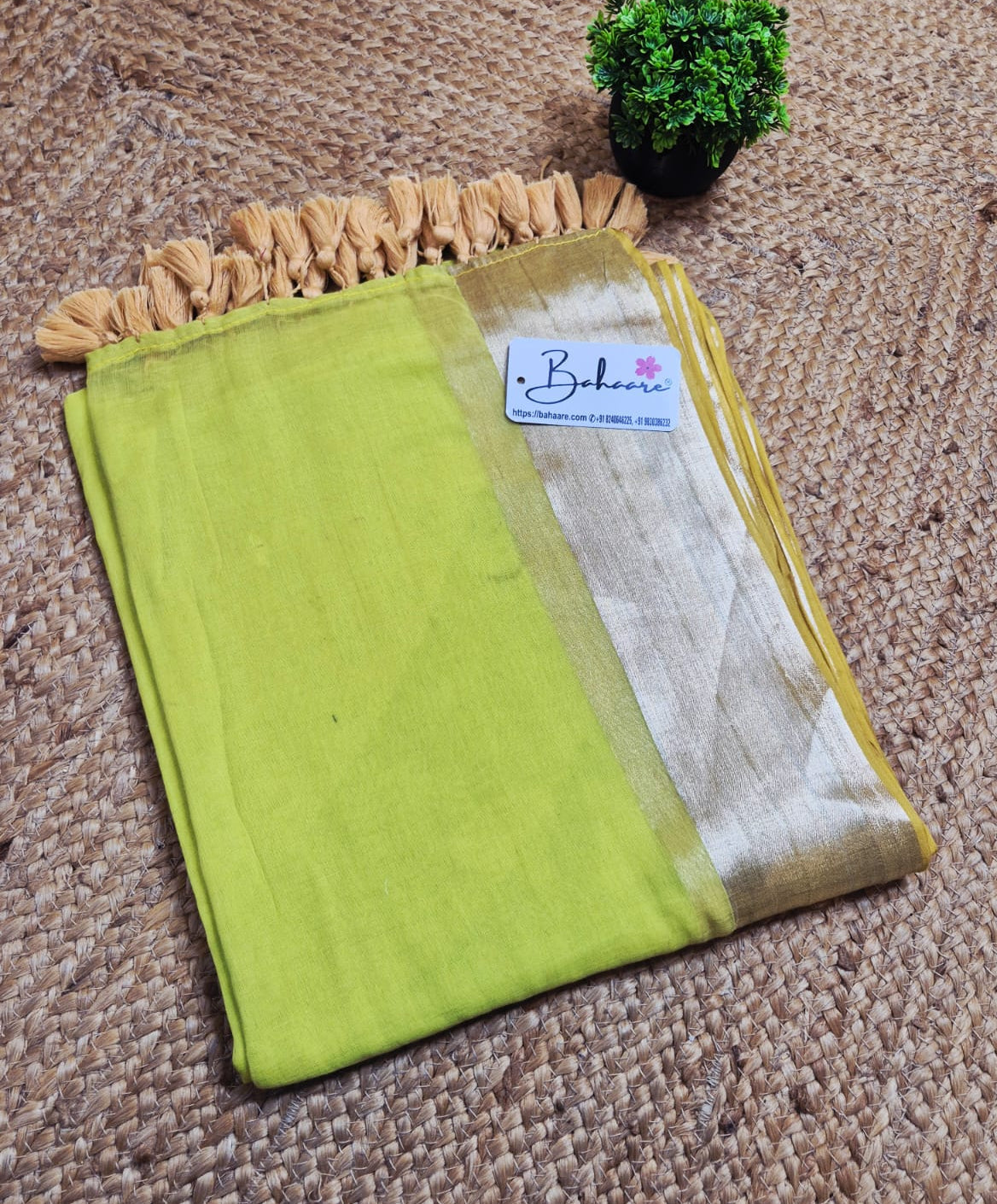Noor | Mordern Neon Mul Mul Cotton Saree with Golden Zari Border