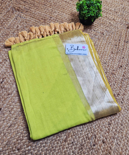 Noor | Mordern Neon Mul Mul Cotton Saree with Golden Zari Border
